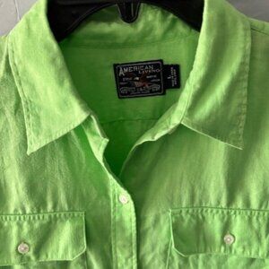 American Living L Long Sleeve Shirt Button Lime Green Linen Utility Bright Work